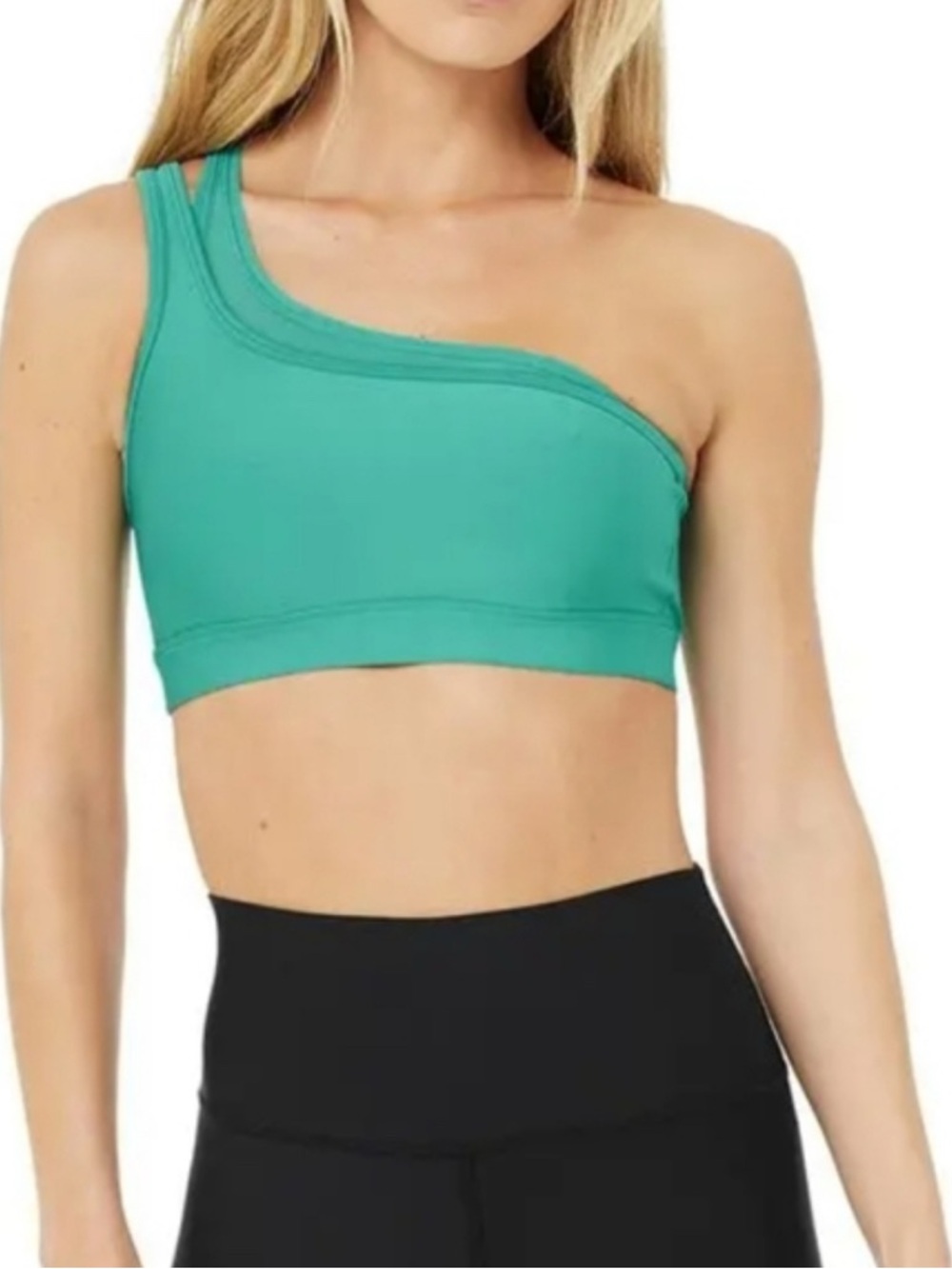 ALO Yoga Airlift Excite Bra One Shoulder 2 Layer Ocean Teal